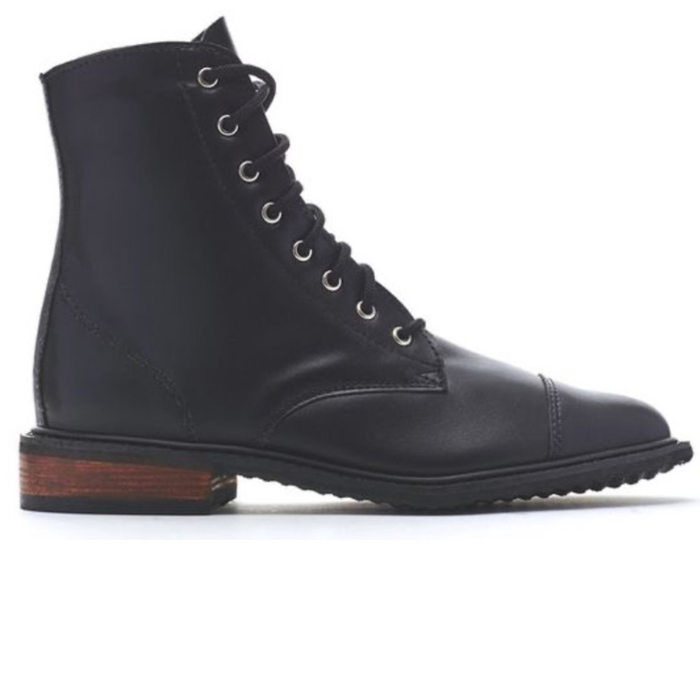 Nicora Sustainable Vegan lace up boots black wood heel American Made sz 6.5 - Picture 2 of 11